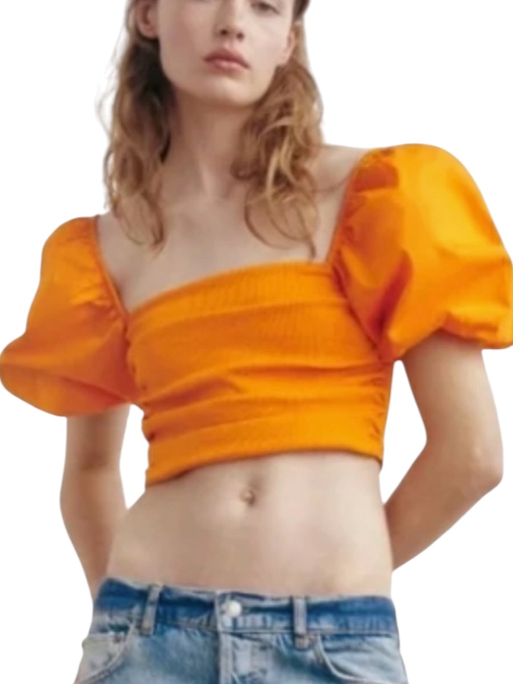 ZARA WHIMSICAL ORANGE PUFF SLEEVE TOP SZ MED EUC